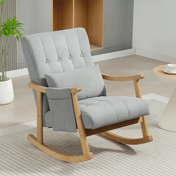 HOMCOM Wood Frame Rocking Accent Chair - Light Grey - 2