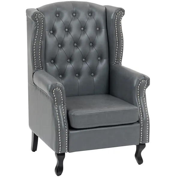 HOMCOM Wingback Accent Chair Tufted Chesterfield-style Armchair with Nail Head Trim for Living Room Bedroom Grey - 1