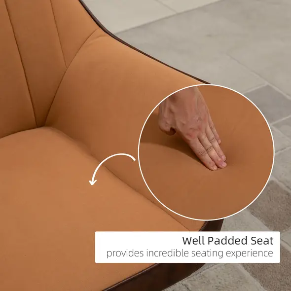 HOMCOM Velvet Armchairs, Upholstered Accent Chairs with Golden Steel Legs, Modern Vanity Chairs for Living Room and Bedroom, Set of 2, Light Brown - 5