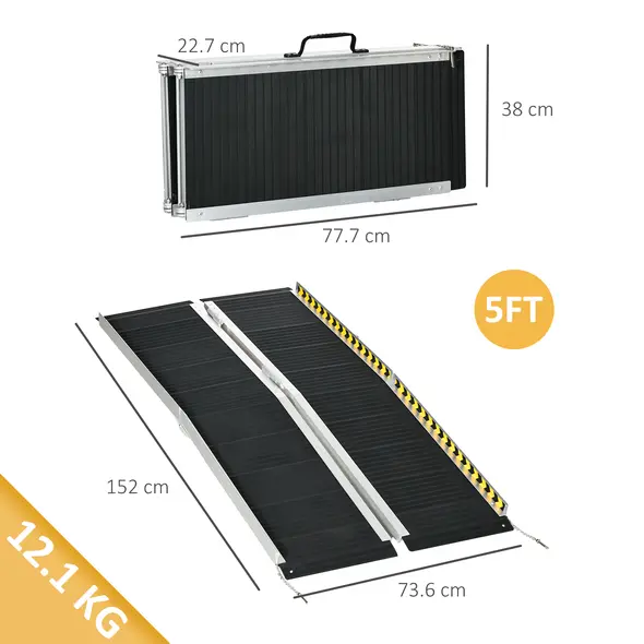 HOMCOM Wheelchair Ramp, 152L x 73Wcm, 272KG Capacity, Folding Aluminium Threshold Ramp with Non-Skid Surface, Transition Plates Above and Below for Home, Steps, Stairs, Curbs, Doorways - 3