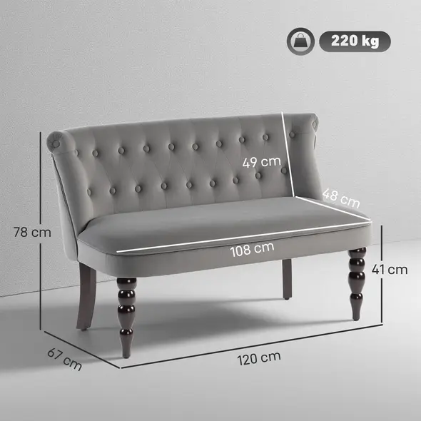 HOMCOM Velvet 2 Seater Sofa, Button Tufted Wingback Loveseat with Rubber Wood Legs for Living Room, Bedroom, Charcoal Grey - 3