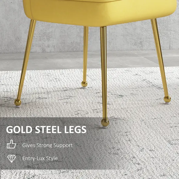 HOMCOM Velvet-Feel Shell Accent Chair - Yellow - 6