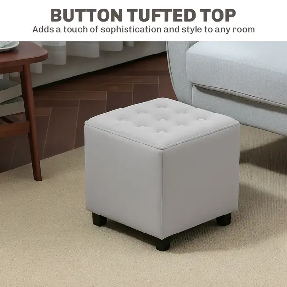 HOMCOM Velvet-Feel Square Ottoman - Light Grey - 7