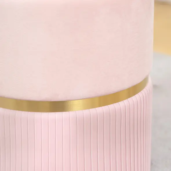 HOMCOM Velvet-Feel Storage Ottoman - Pink - 8