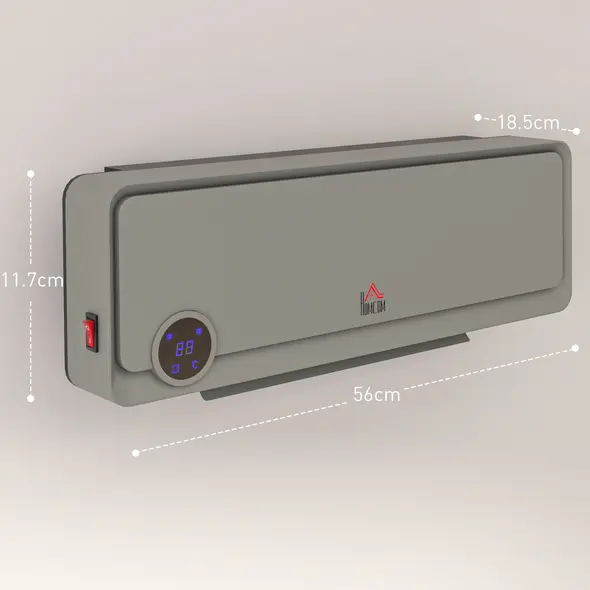 HOMCOM Wall Downflow Heater 2 Heat and Fan 1000W/2000W, Electric Space Heater with Timer Remote Oscillating, for Bedroom Home Office, Grey - 3