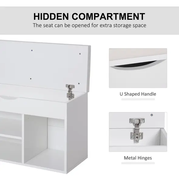 HOMCOM Wooden Shoes Cabinet Bench Hidden Storage Padded Seat Organiser Footwear Rack Hallway White 80 x 30 x 47 cm - 4
