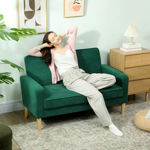 HOMCOM Two-Seater Velvet-Feel Sofa - Green - 7