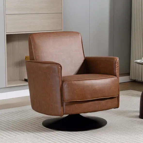 HOMCOM Upholstered Swivel Accent Chair with Thick Padding, Brown - 2