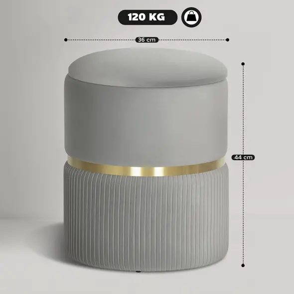 HOMCOM Velvet-Feel Storage Ottoman - Light Grey - 3