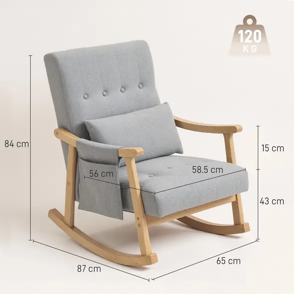 HOMCOM Wood Frame Rocking Accent Chair - Light Grey - 3