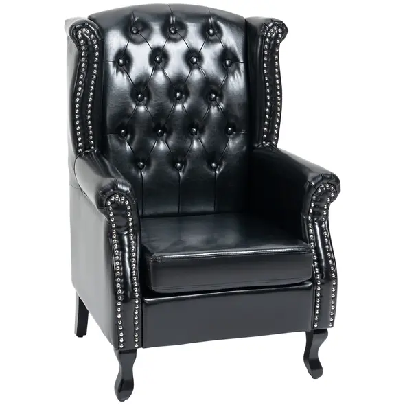 HOMCOM Wingback Accent Chair Tufted Chesterfield-style Armchair with Nail Head Trim for Living Room Bedroom Black - 1