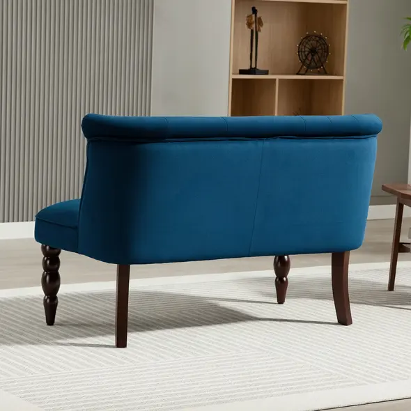 HOMCOM Velvet 2 Seater Sofa, Button Tufted Wingback Loveseat with Rubber Wood Legs for Living Room, Bedroom, Dark Blue - 7