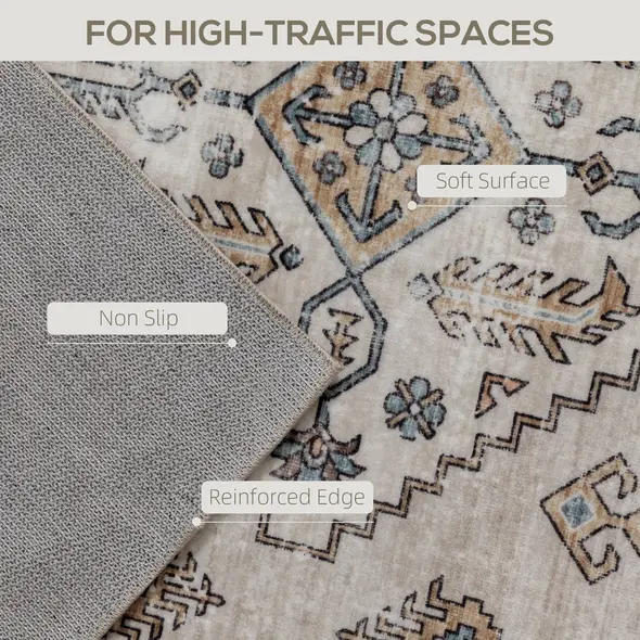 HOMCOM Vintage Area Rug, Non-Slip Washable Rug, Flannel Floor Carpet for Living Room, Bedroom, Dining Room, Home Office, 170 x 120 cm, Beige - 4