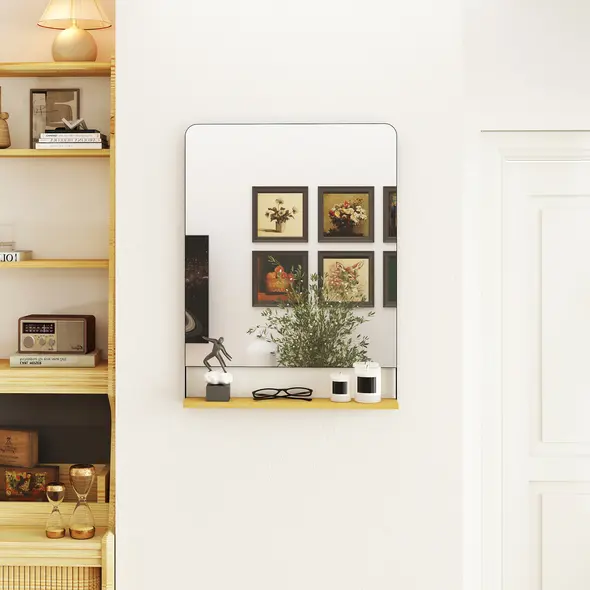 HOMCOM Wall Mirror with Wood Shelf - Black - 8