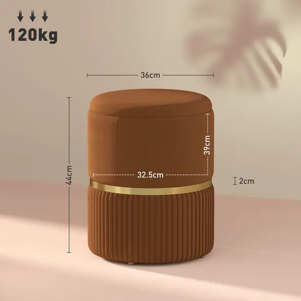 HOMCOM Velvet-Feel Storage Ottoman - Brown - 3