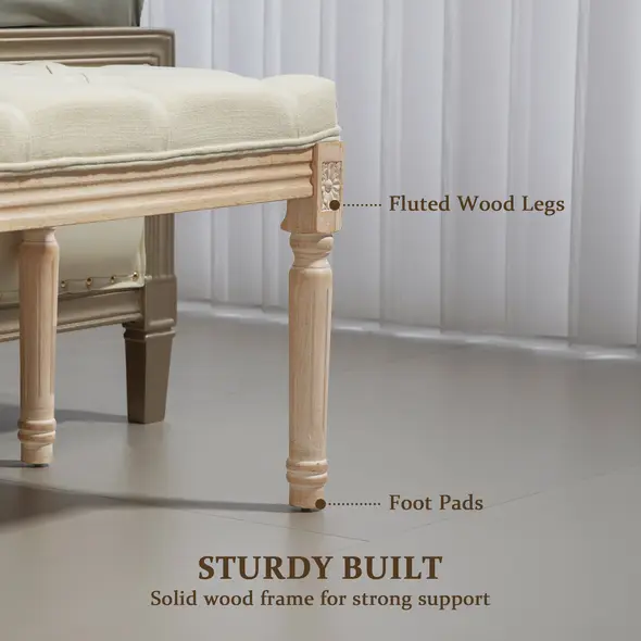 HOMCOM Vintage Wooden Bed End Bench - Cream White - 5