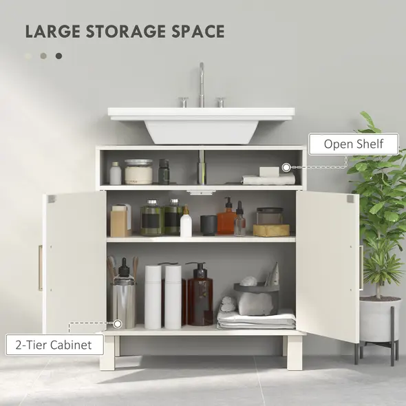 HOMCOM Under Sink Cabinet for Basin without Pedestal - Cream White - 5