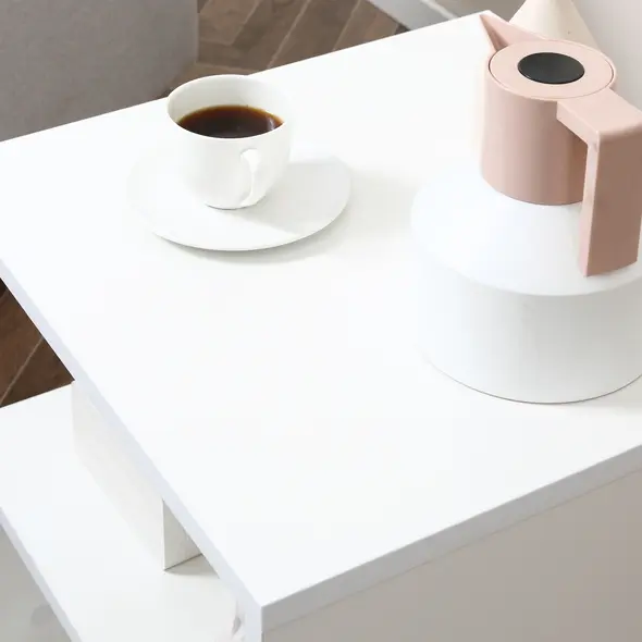 HOMCOM Wooden S Shape Cube Coffee Table 2 Tier Storage Shelves Organiser Office Bookcase Living Room End Desk Stand Display Set of 2 (White) - 8