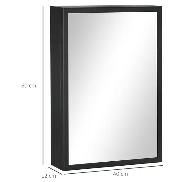 kleankin Bathroom Cabinet with Mirror, Wall Mounted Bathroom Mirror Cabinet with Storage Shelves, 40 x 12 x 60 cm, Black - 3