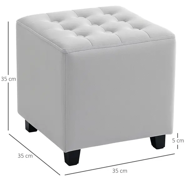 HOMCOM Velvet-Feel Square Ottoman - Light Grey - 3