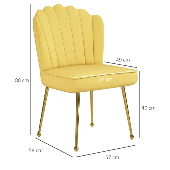 HOMCOM Velvet-Feel Shell Accent Chair - Yellow - 3