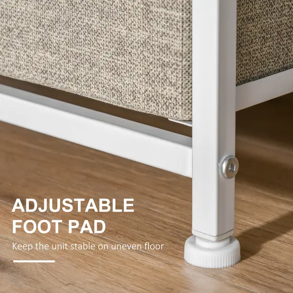 HOMCOM Vertical 3-Tier Linen Drawer Cabinet Organizer Storage Dresser Tower with Metal Frame Adjustable Feet for Living Room, Bathroom, Kitchen, White, Oak and Light Grey - 6