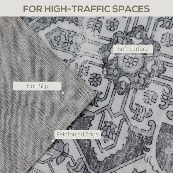 HOMCOM Vintage Area Rug, Non-Slip Washable Rug, Flannel Floor Carpet for Living Room, Bedroom, Dining Room, Home Office, 290 x 200 cm, Grey - 4