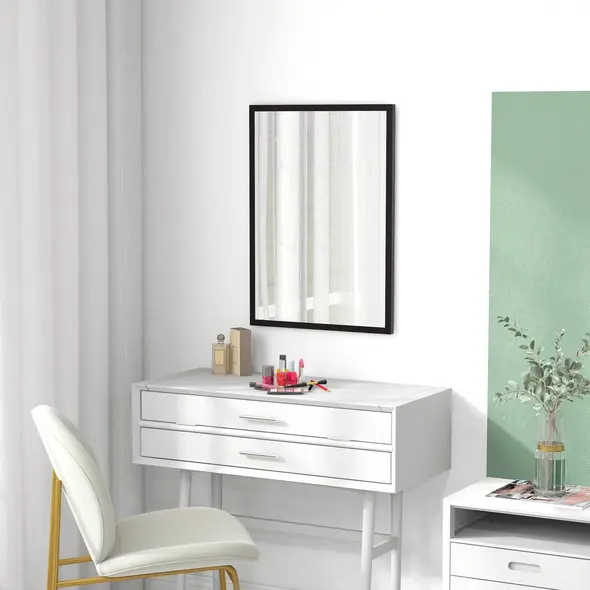 HOMCOM Wall Bathroom Mirror, 70 x 50 cm Wall-Mounted Mirror for Living Room, Bedroom, Hallway, Black - 8