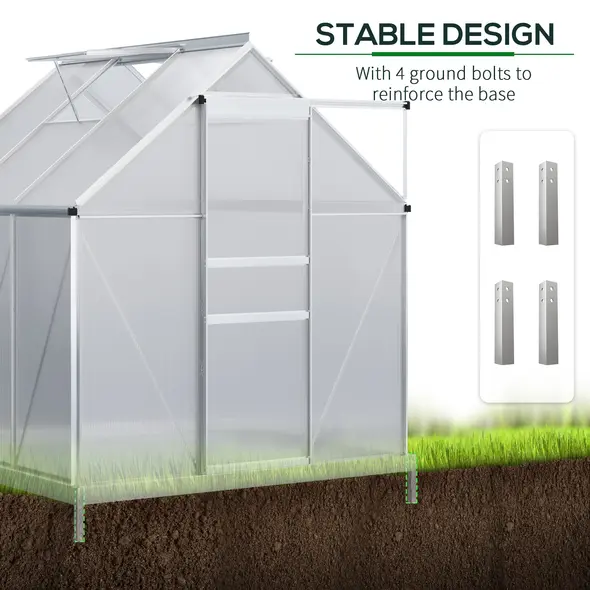 Outsunny 190 x 190cm Walk-In Polycarbonate Greenhouse - 6