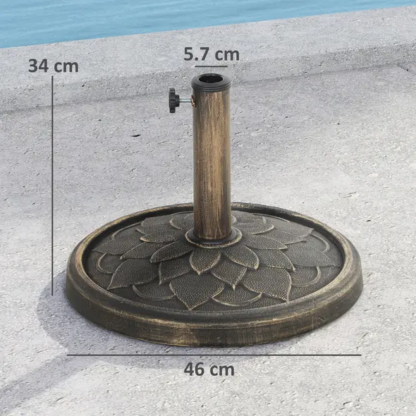 Outsunny 12kg Resin Garden Parasol Base, Round Umbrella Base, Heavy Duty Sun Umbrella Base for 32, 38, 48 mm Umbrella Poles for Deck Poolside, Bronze Tone - 3