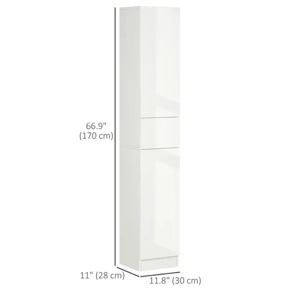 kleankin Luxury Tall Bathroom Cabinet with High Gloss Panel, Sleek White Bathroom Cabinet with Push-to-Open Door, White - 3