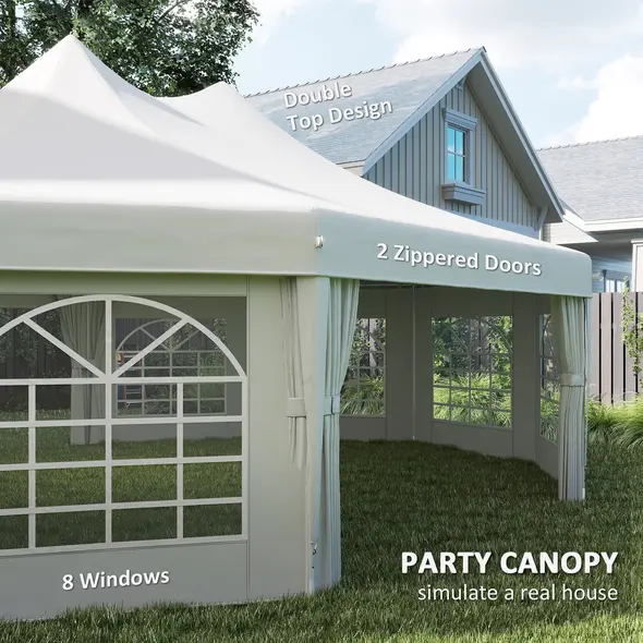 Outsunny 10 Sides Decagonal Garden Gazebo Marquee Party Tent Wedding Canopy Outdoor Heavy Duty Metal Frame (8.9m x 6.5m) - White - 5