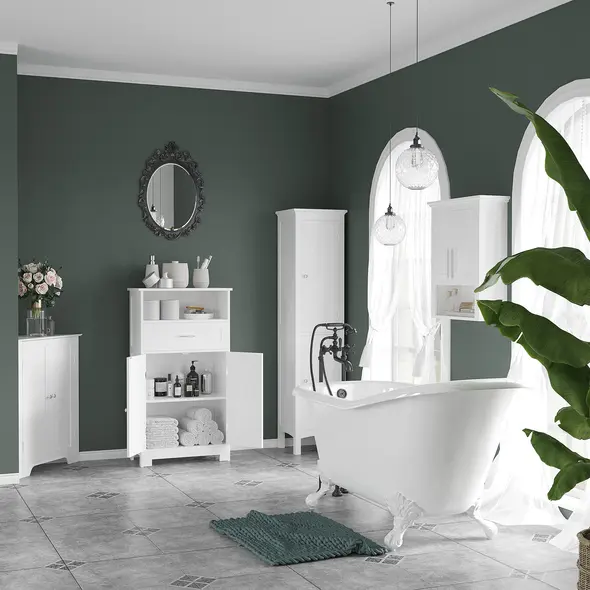 kleankin Tall Bathroom Storage Unit, Slim Bathroom Cabinet with Adjustable Shelves and Double Door, White - 4