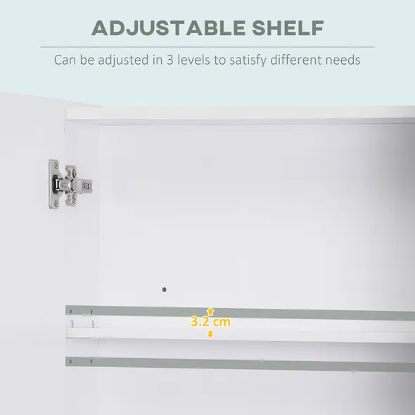 kleankin Bathroom Cabinet with Mirror, Wall Mounted Bathroom Mirror Cabinet with Adjustable Shelf, 2 Doors Storage Cupboard, White - 6