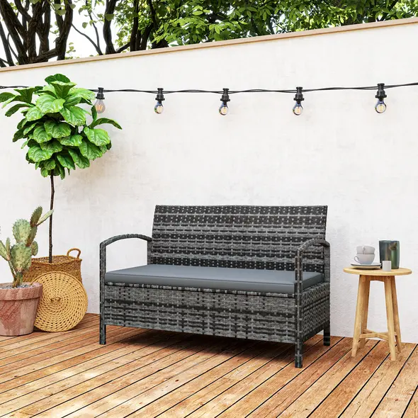 Outsunny 125L Storage Garden Bench, with Cushion - Grey - 9