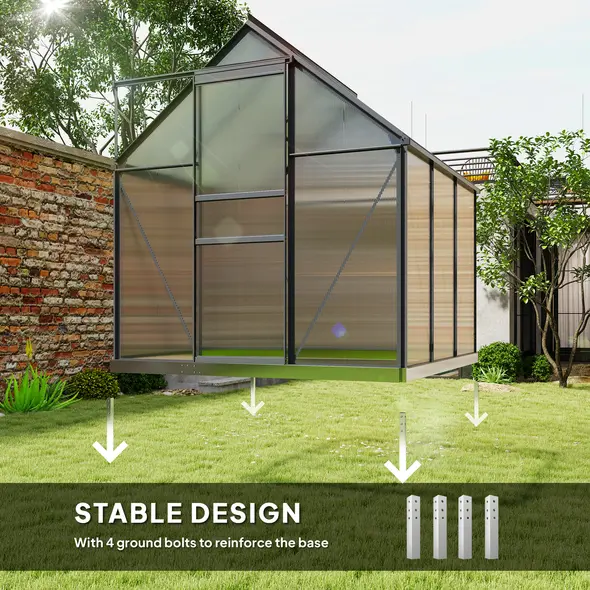 Outsunny 190 x 190cm Walk-In Polycarbonate Greenhouse - 6