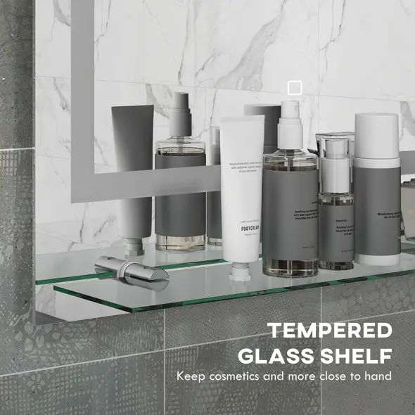 kleankin Large Vanity Mirror with Lights and Shelf, Illuminated bathroom Mirror with 3 Colour Brightness, Smart Touch, Anti-Fog - 7