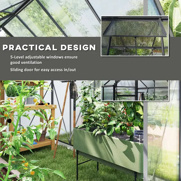 Outsunny 190 x 253 cm Walk-In Polycarbonate Greenhouse - Dark Grey - 5