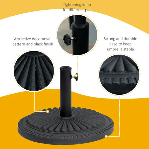 Outsunny 14kg Round Cement Parasol Base Umbrella Weight Stand Holder Fits Φ35mm,Φ38mm,Φ48mm Pole for Patio Outdoor Garden - Black - 4