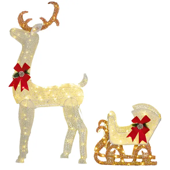 Outsunny 170 LED Light Reindeer and Sleigh Christmas Decoration - 1