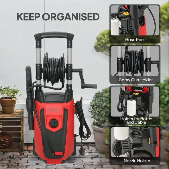Outsunny 150-Bar Pressure Washer, with Accessories - Red/Black - 7