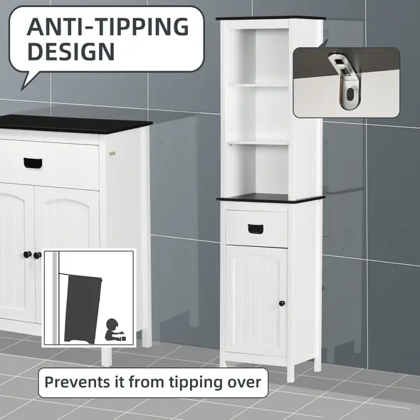 kleankin Bathroom Furniture Set, Bathroom Floor Cabinet with Drawer and Double Door, Tall Bathroom Cabinet with Drawer and Adjustable Shelf for Bathroom, White - 7