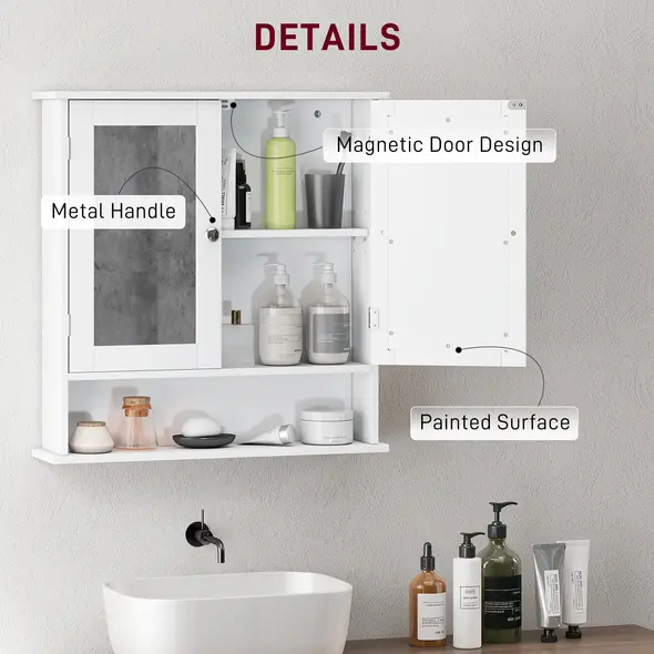 kleankin Bathroom Wall Storage Cabinet - White - 5