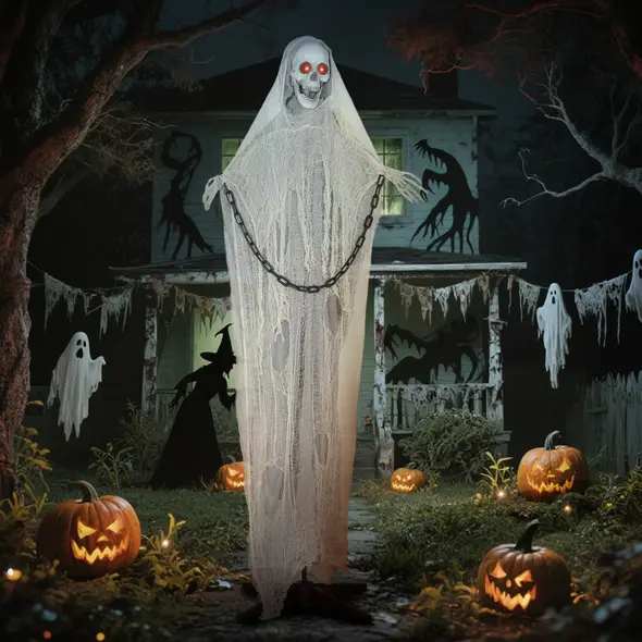 Outsunny 183 cm Life Size Halloween Animated Skeleton Grim Reaper with Glowing LED Eyes, Scary Halloween Decorations, Battery Operated, Indoor Party Props - 8