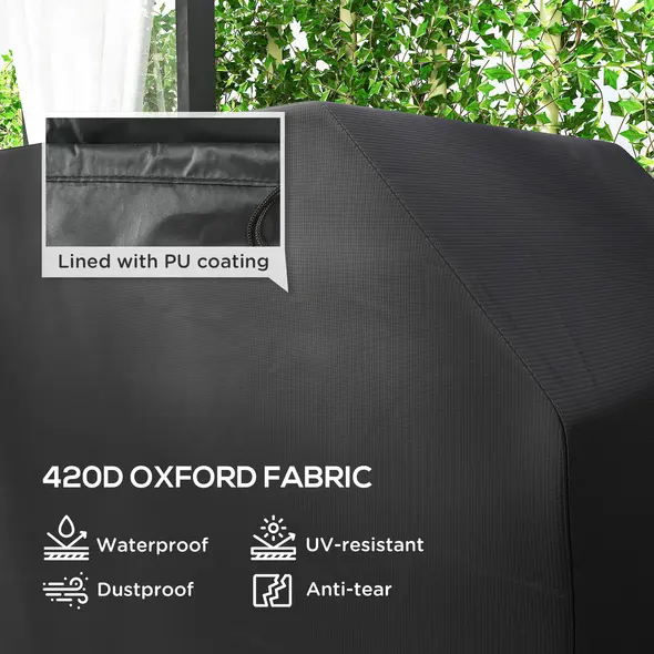 Outsunny 147 x 61cm Plastic Coated Protective Grill Cover - Black - 4