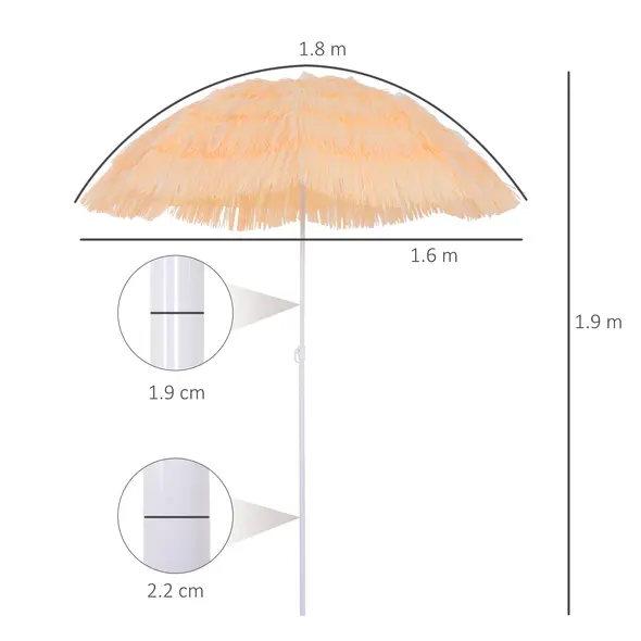 Outsunny 1.6m Patio Garden Hawaii Beach Sun Umbrella Sunshade Hawaiian Folding Tilting Crank Parasol (Wheat) - 3