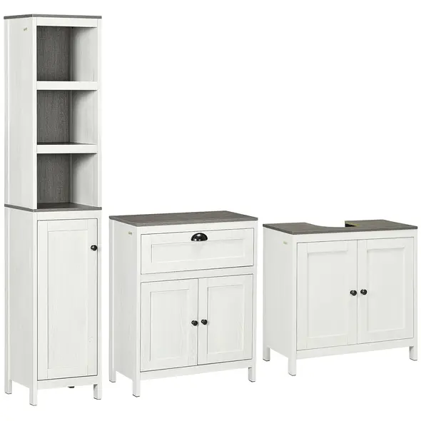 kleankin Bathroom Furniture Set with Adjustable Shelves, 6-Tier Tall Bathroom Storage Cabinet, Floor Cabinet with Drawer, Under Sink Cabinet, Antique White - 1