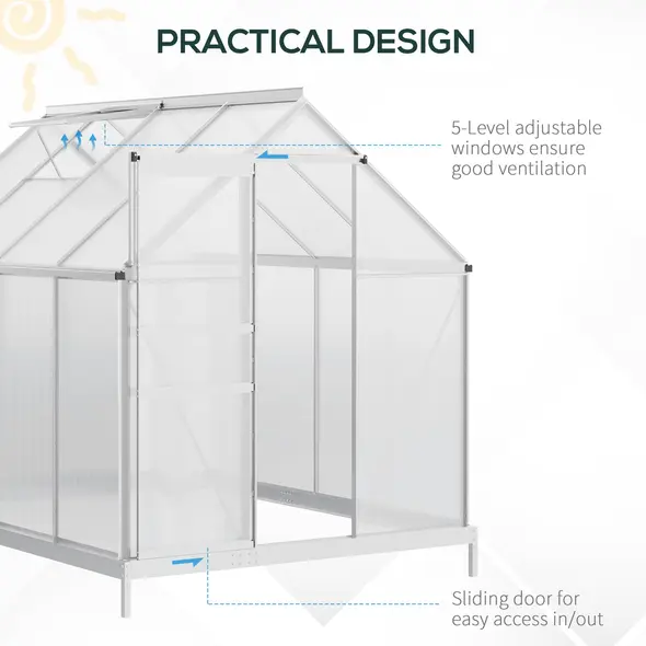 Outsunny 190 x 253 cm Walk-In Polycarbonate Greenhouse - Silver-Tone - 6