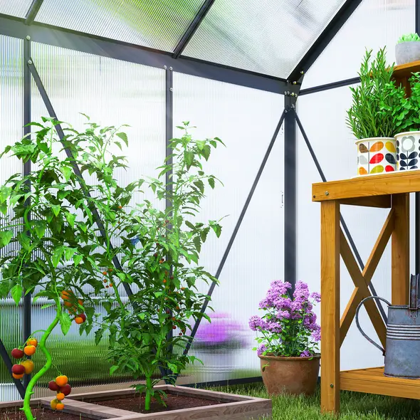 Outsunny 190 x 190cm Walk-In Polycarbonate Greenhouse - 9