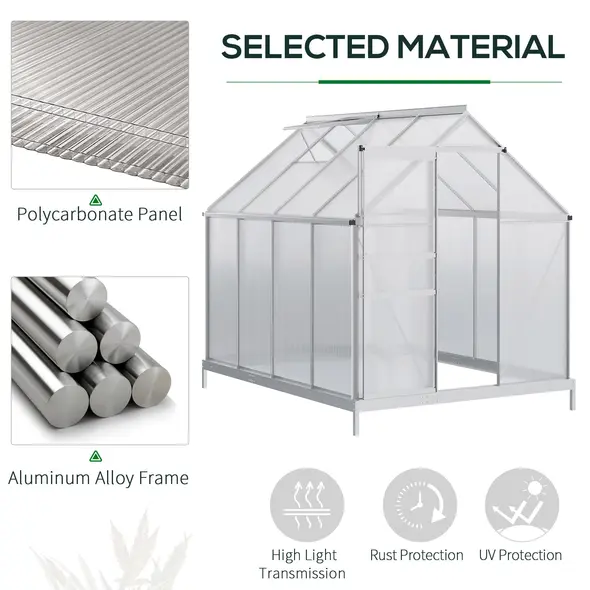 Outsunny 190 x 253 cm Walk-In Polycarbonate Greenhouse - Silver-Tone - 4